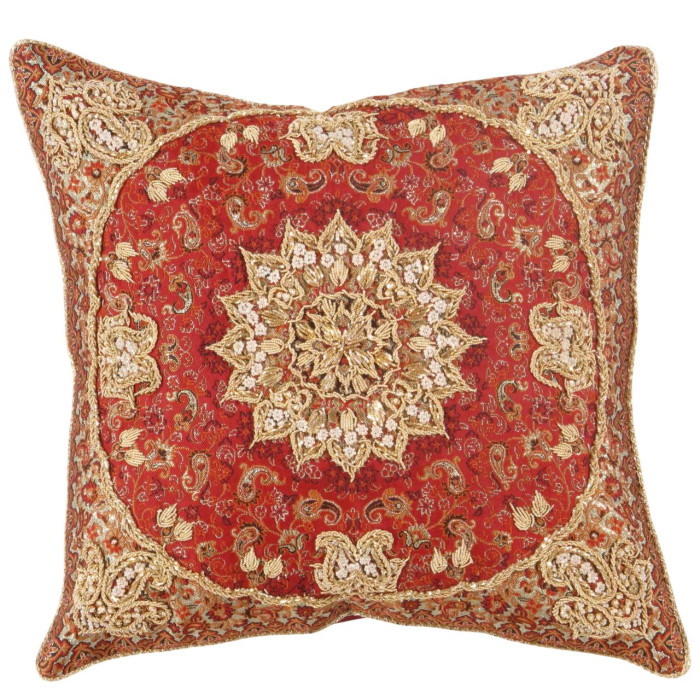 Red Diamond Persian Silk Termeh  16"X 16"